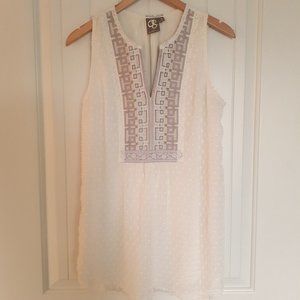 One September Split Neck Tunic Sleeveless Tank Ivory Cream Size M